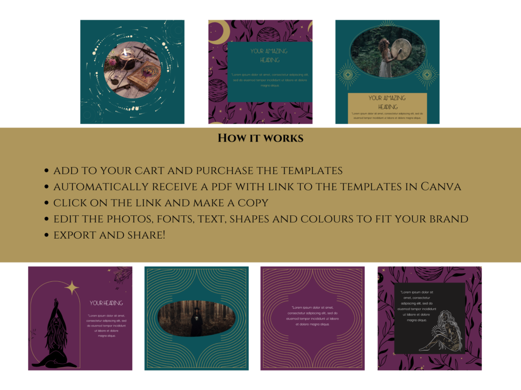 Witchy Mystical Canva Templates Bundle for Instagram Posts