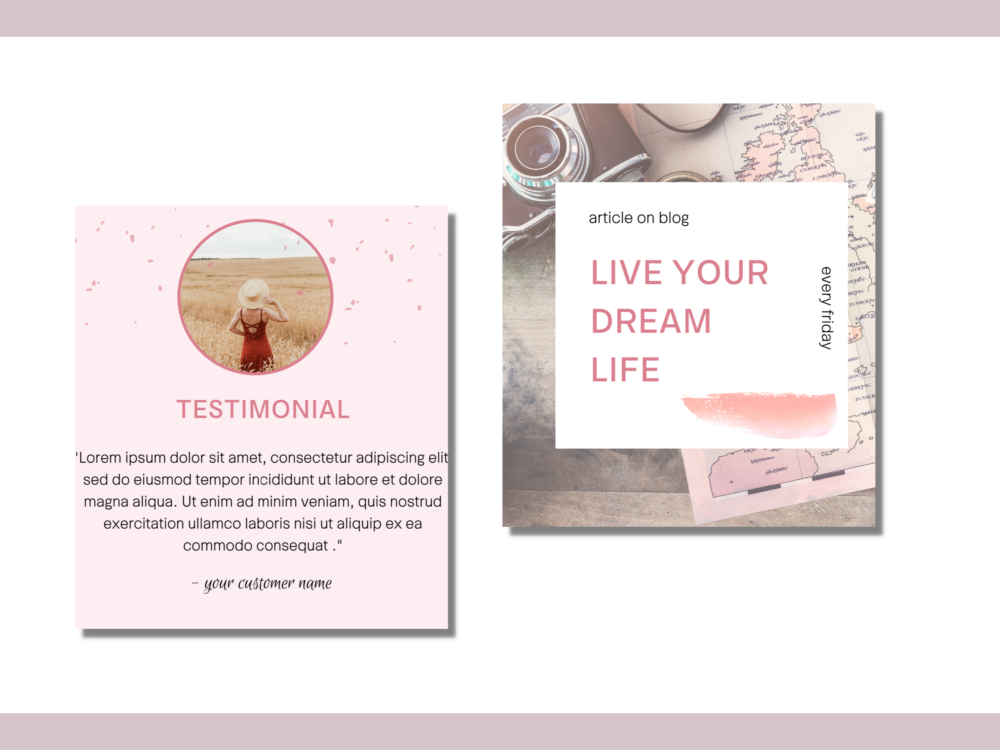 Travel blogger social media posts templates