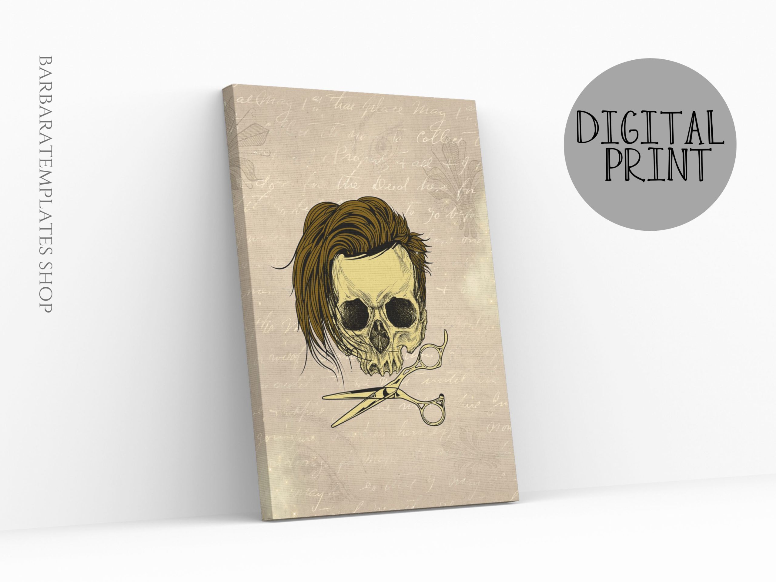 Goth human skull hairdresser digital print