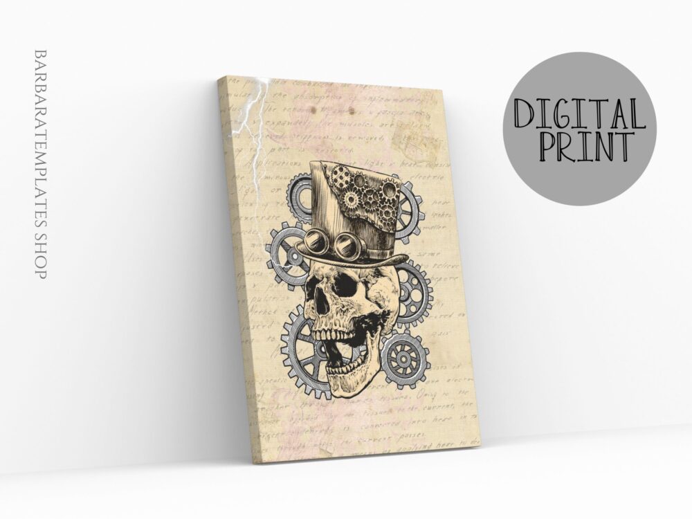 Steampunk Human skull digital print