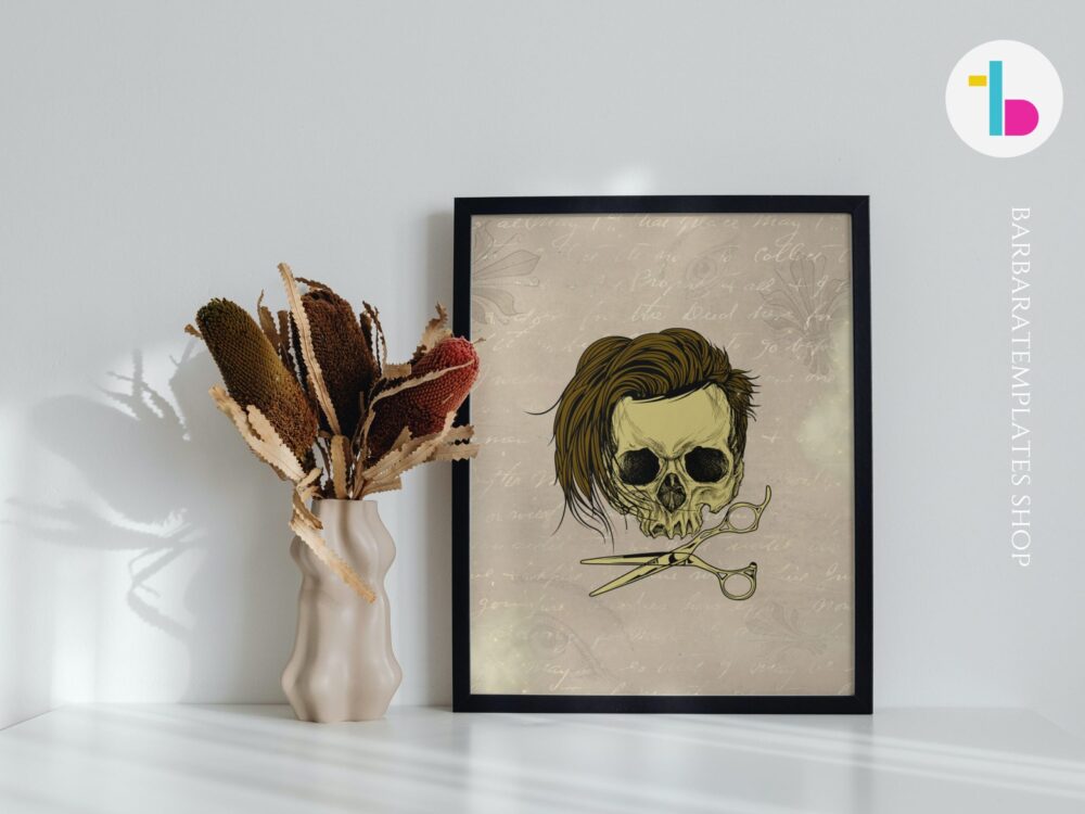 Goth human skull hairdresser digital print