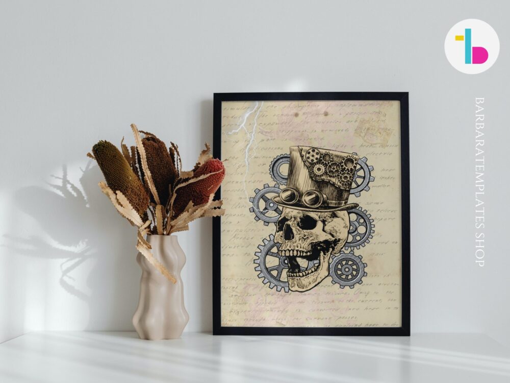 Steampunk Human skull digital print