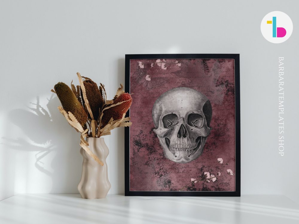 Human skull retro digital print