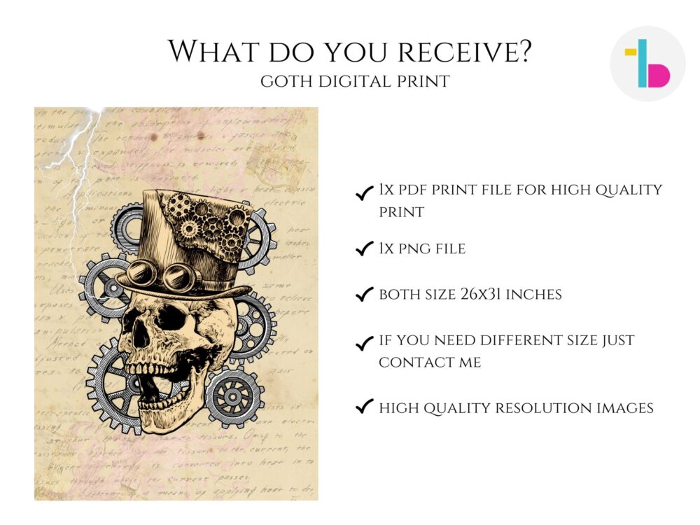 Steampunk Human skull digital print