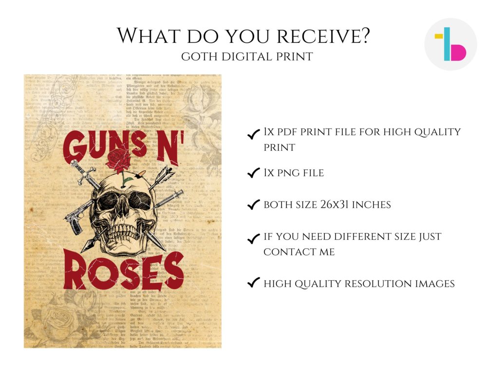 Human skull Guns n roses goth digital print