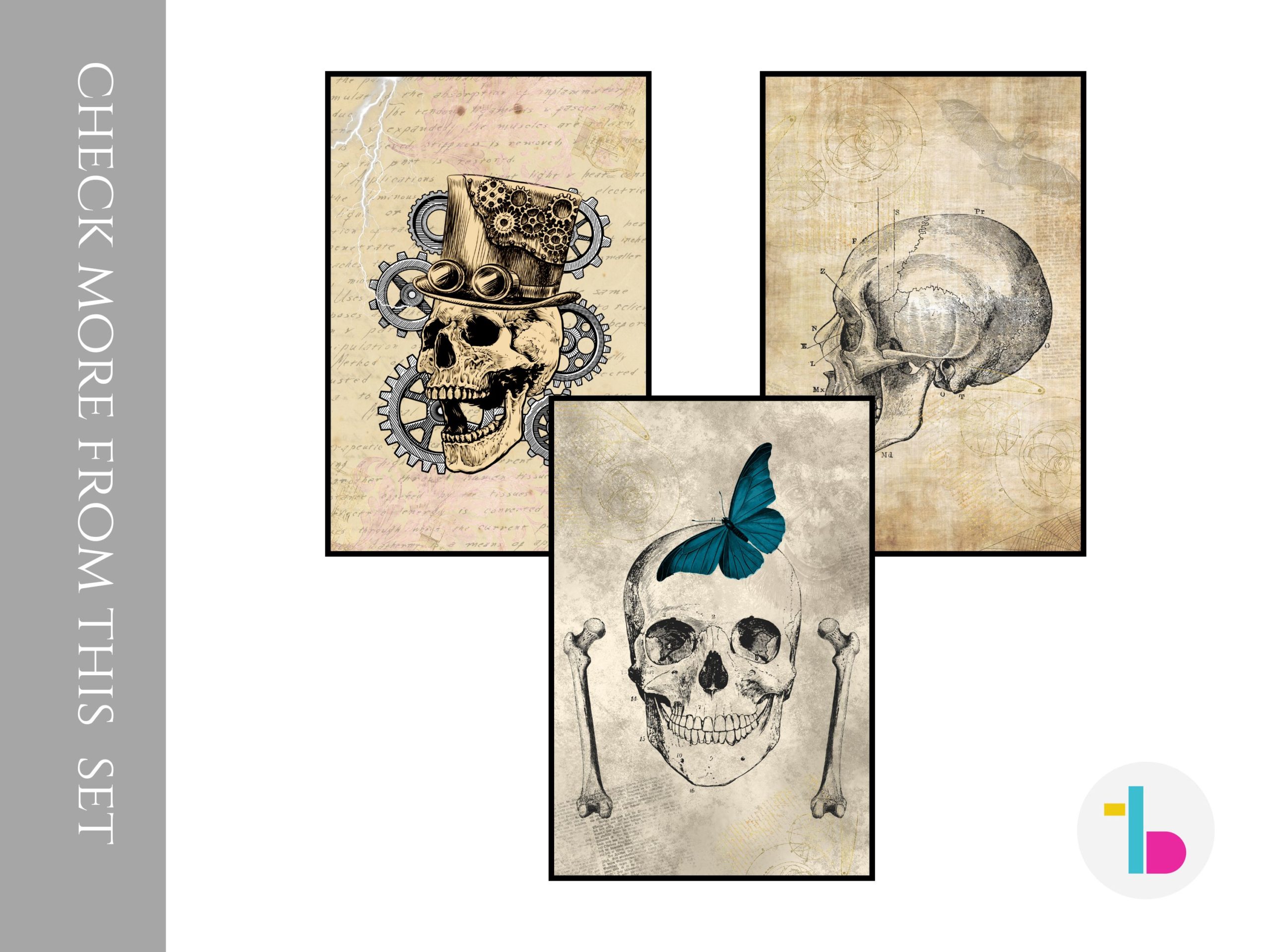 Steampunk human skull with hat digital print
