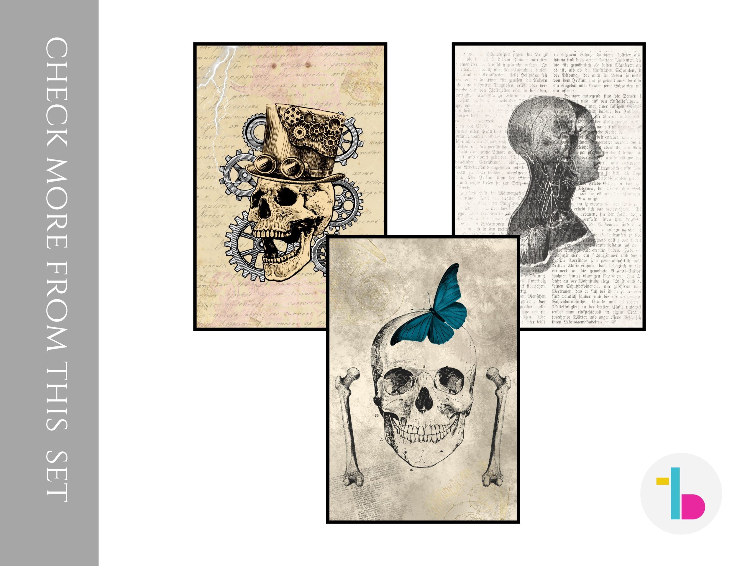 Human skull and magic mushrooms digital print