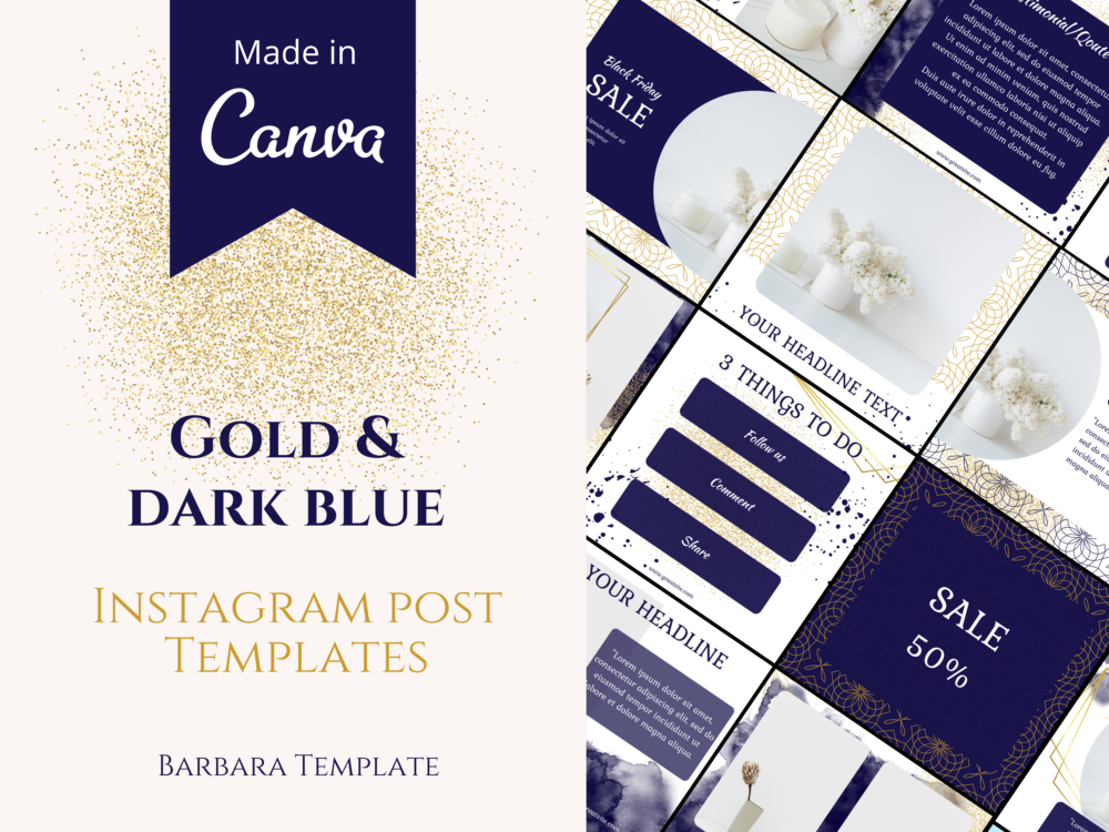 Gold and Dark Blue Instagram Templates Bundle Kit