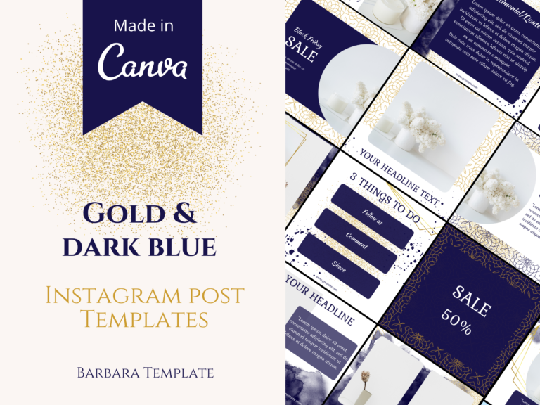 Gold and Dark Blue Instagram Templates Bundle Kit