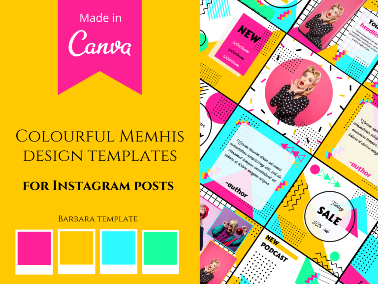 Memphis style Instagram post templates bundle