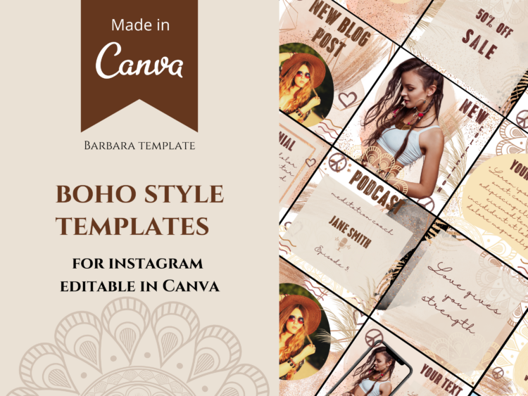 Boho Feminine social media posts template bundle