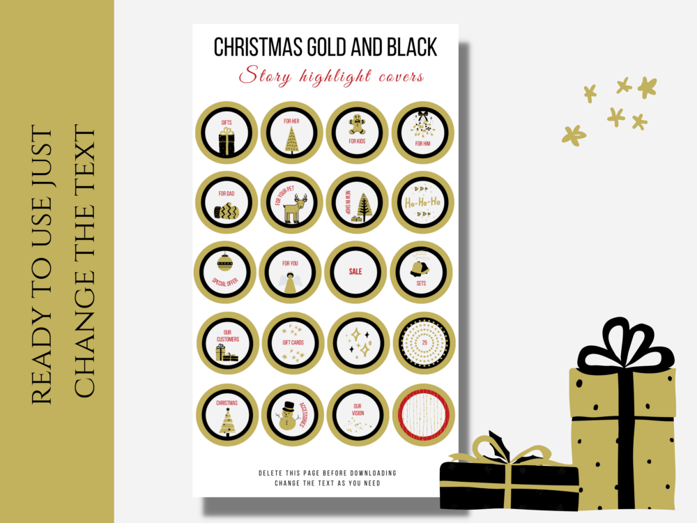 Gold and Black Christmas Highlight Covers Templates Bundle