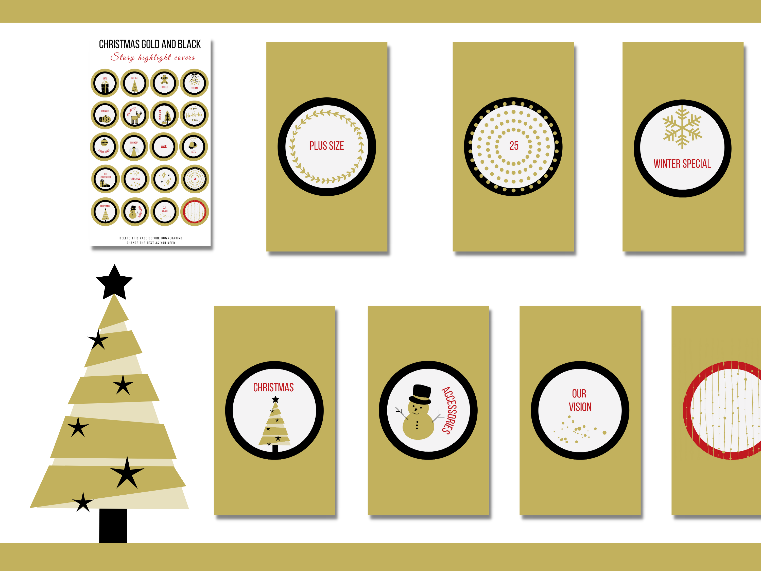 Gold and Black Christmas Highlight Covers Templates Bundle