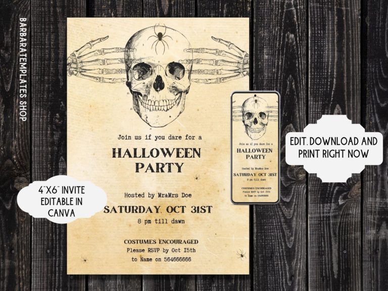 Human vintage skull electronic invitation