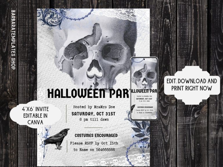 Human skull editable party invite