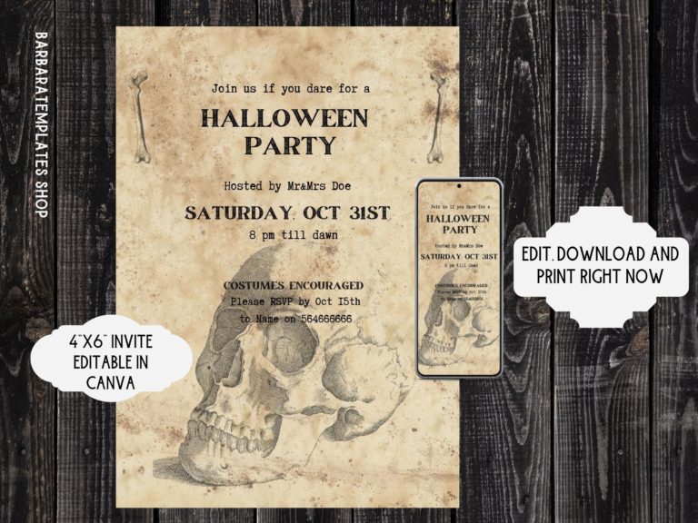 Human skull vintage editable invite