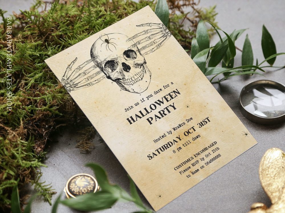 Human vintage skull electronic invitation