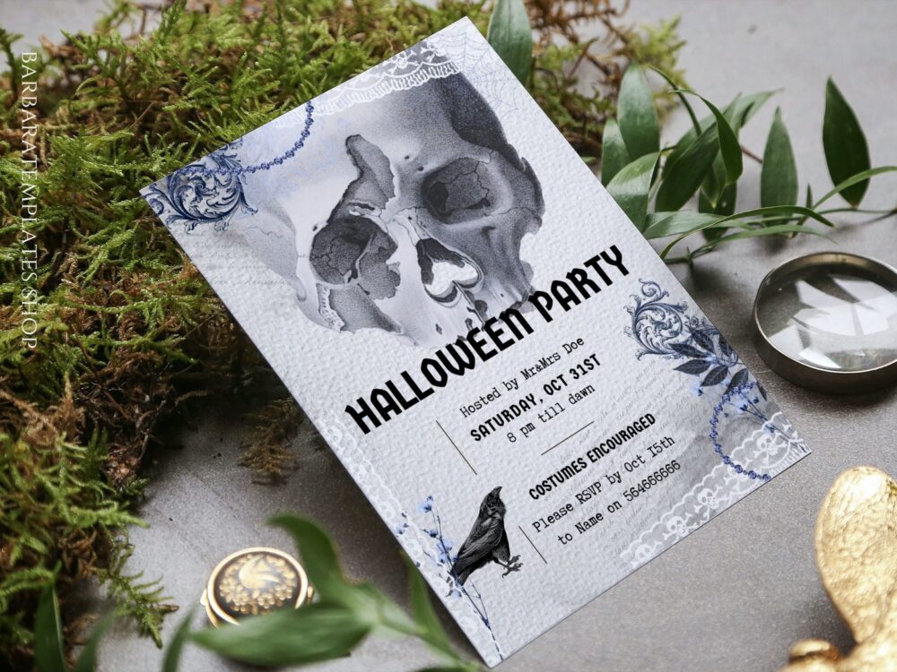 Human skull editable party invite