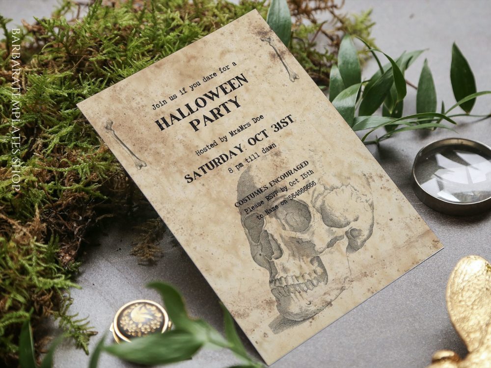 Human skull vintage editable invite