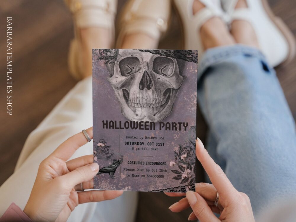 Editable Human skull Victorian Invitation