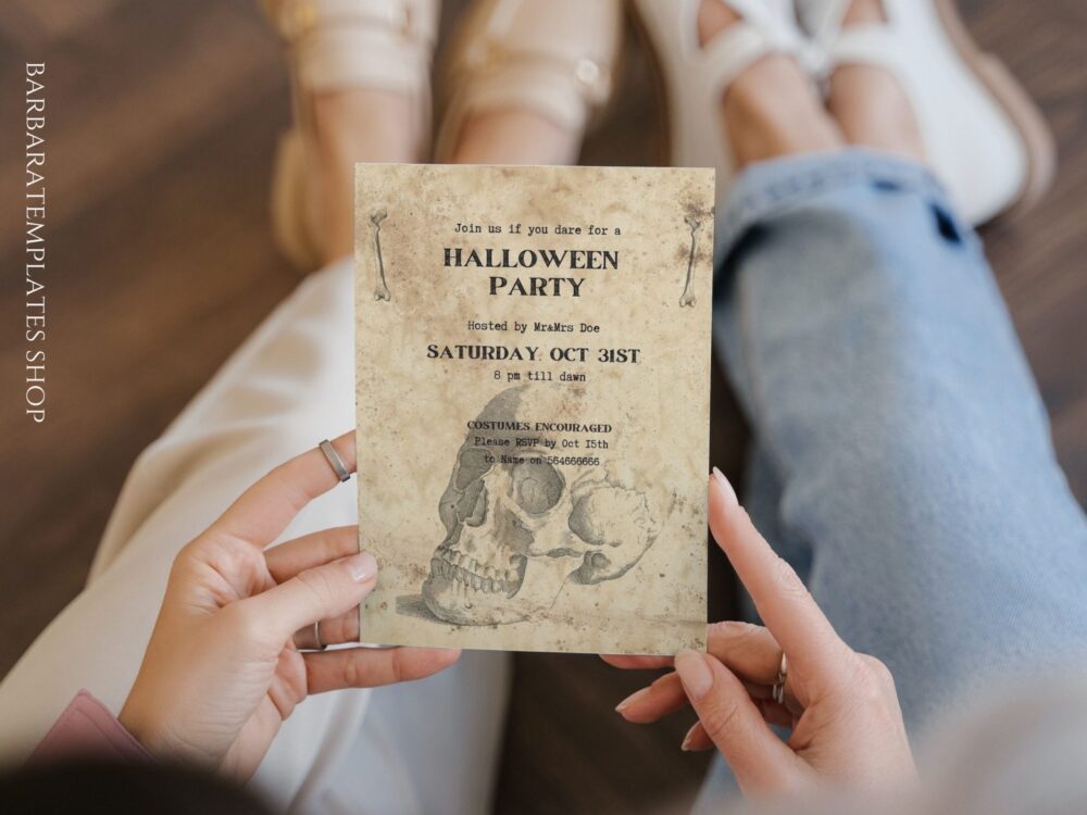 Human skull vintage editable invite