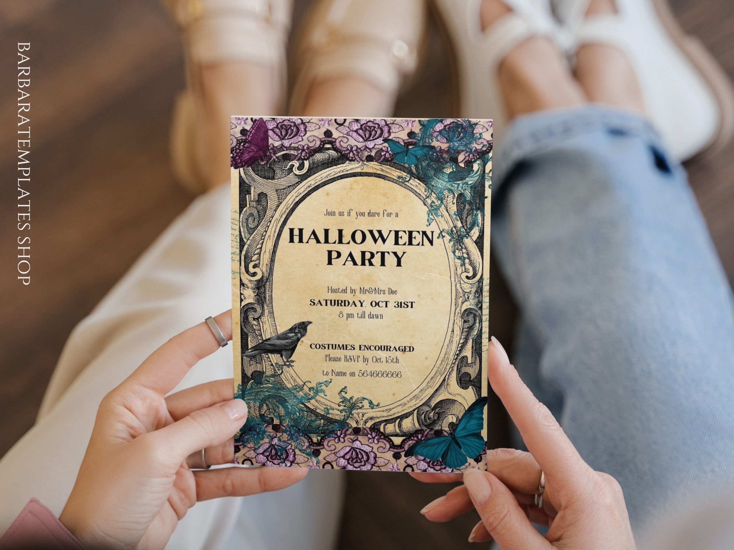 Gothic editable Halloween party invitation