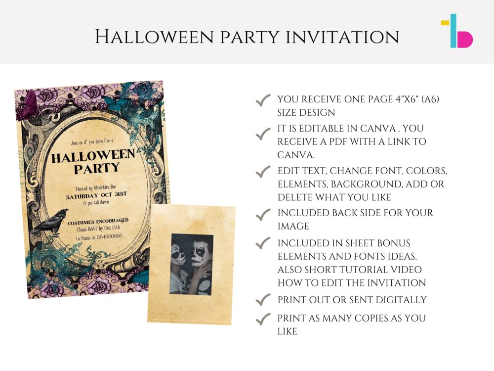 Gothic editable Halloween party invitation