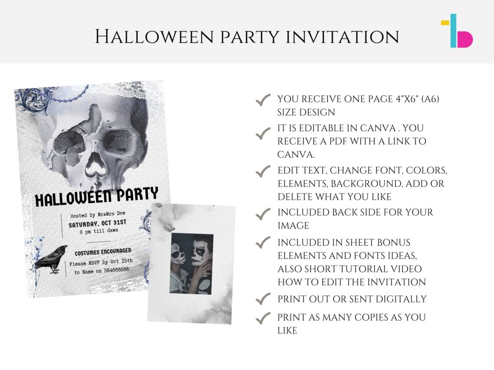 Human skull editable party invite