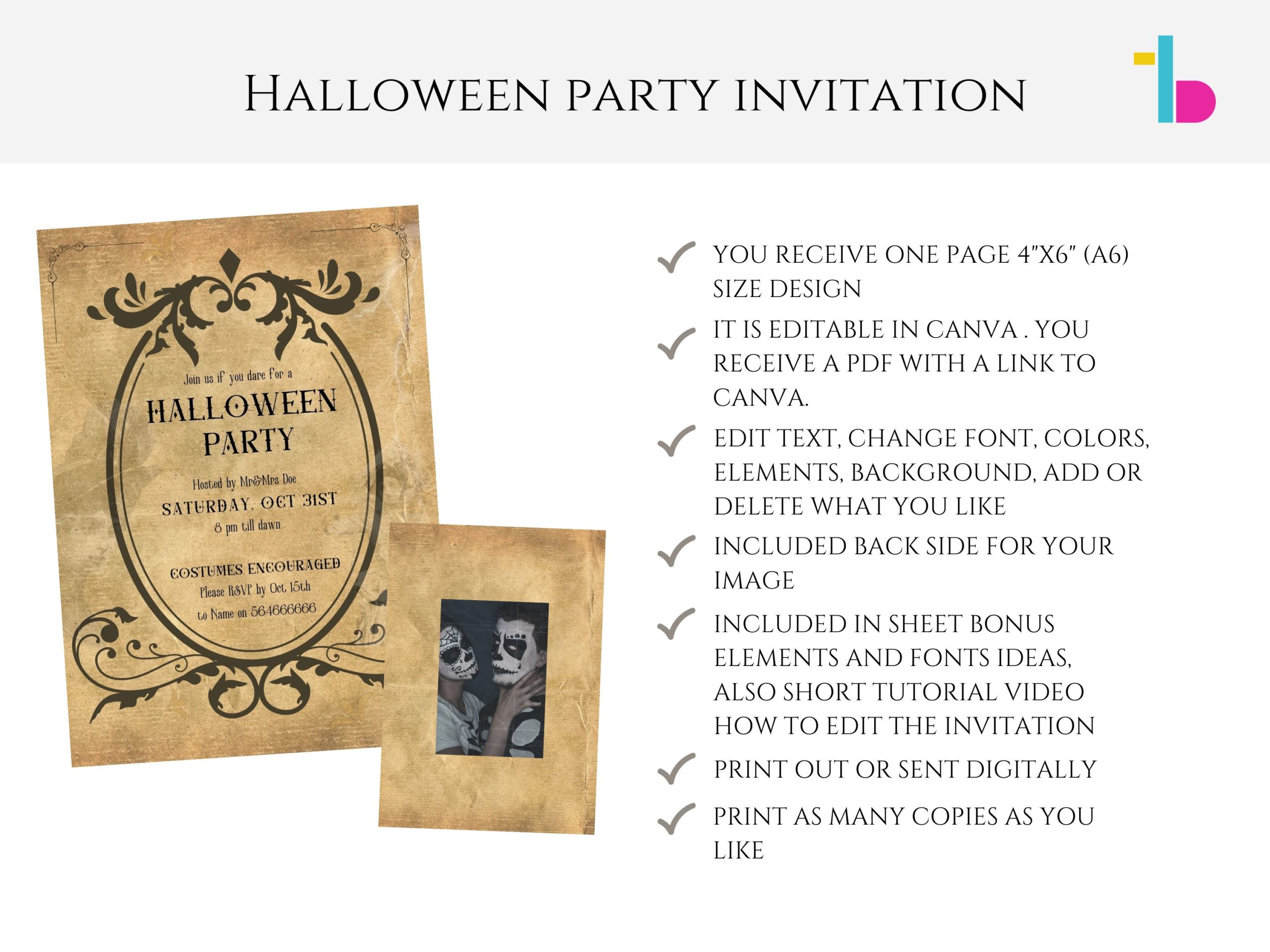 Retro Gothic Halloween Party Invitation