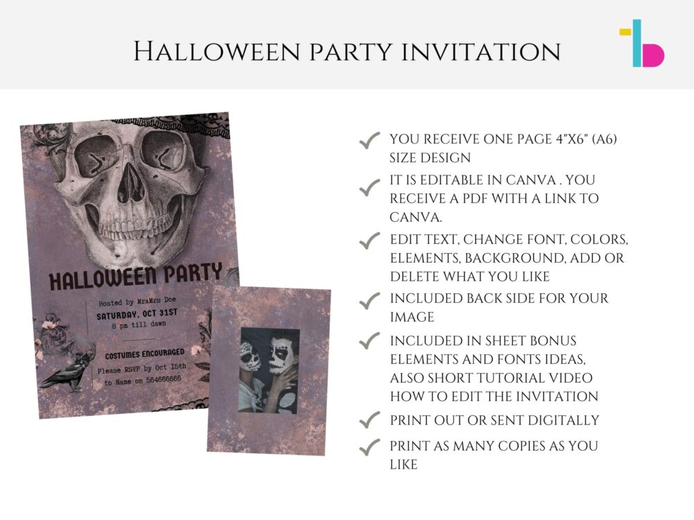 Editable Human skull Victorian Invitation