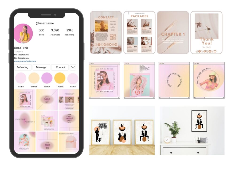 Aesthetic feminine Instagram Pinterest and Wall art mega pack