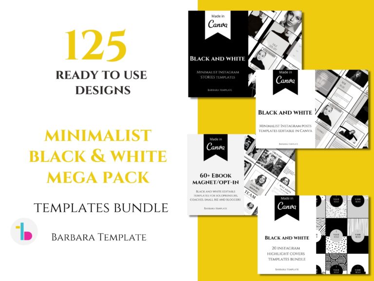 Minimalist Black and White mega pack bundle of templates