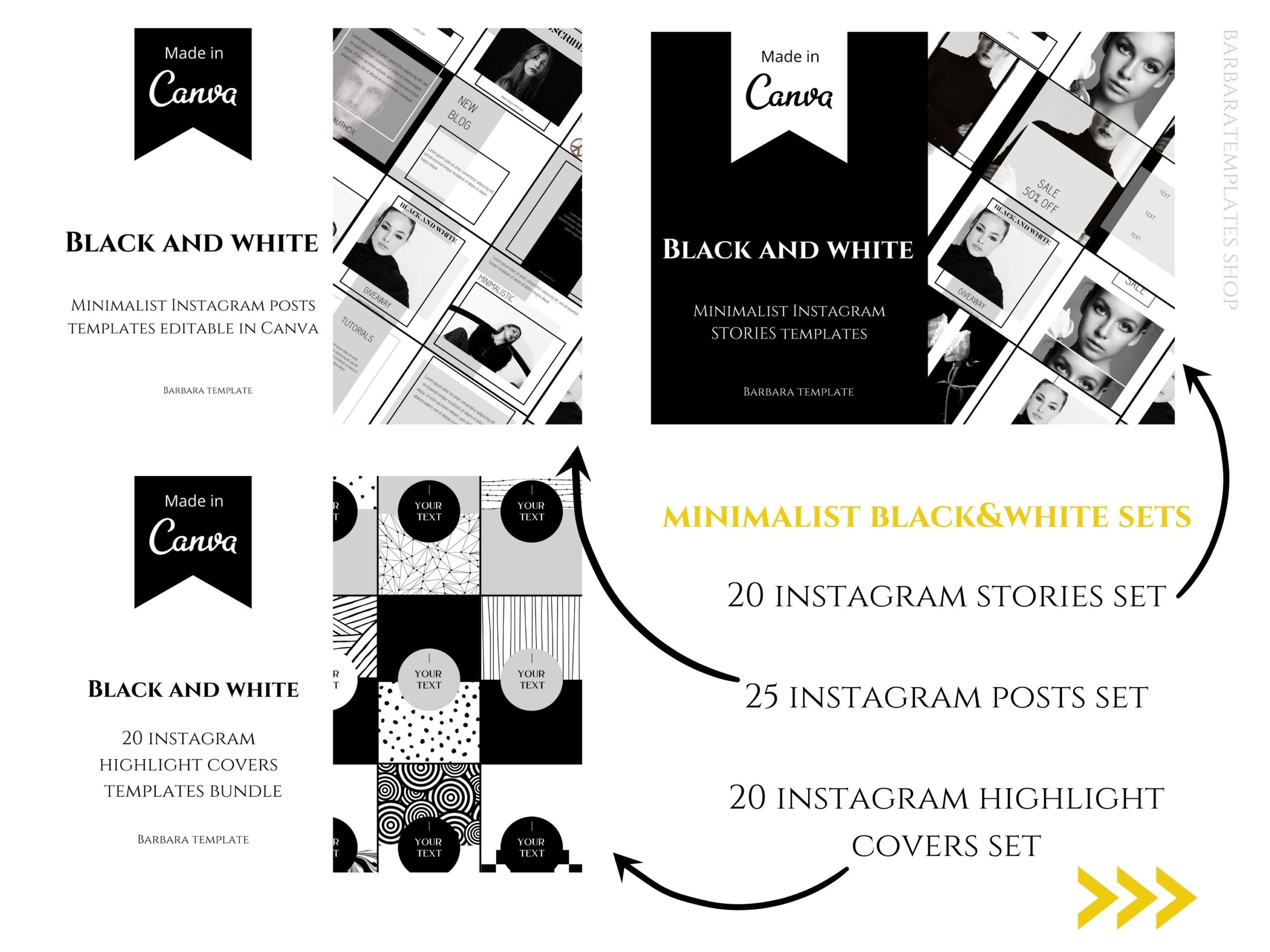 Minimalist Black and White mega pack bundle of templates