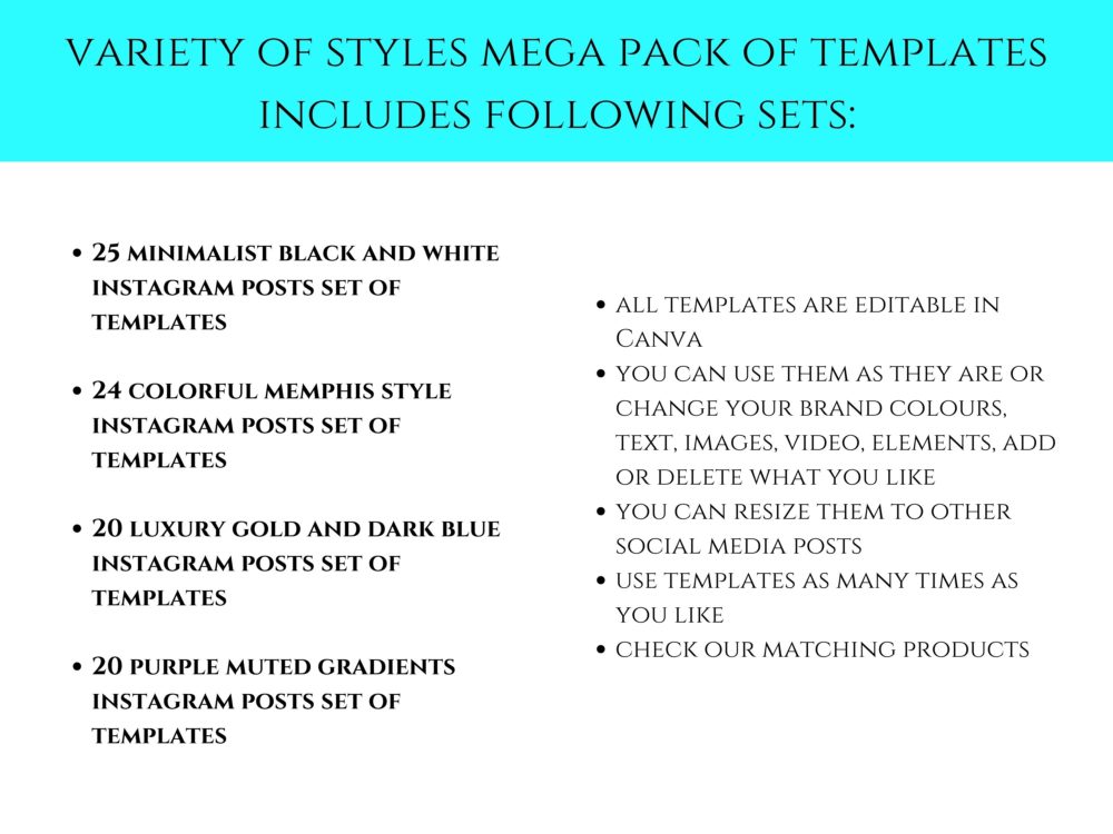 Mega pack templates bundle, Memphis design, Luxury gold, Purple gradient, Minimalist Black and White