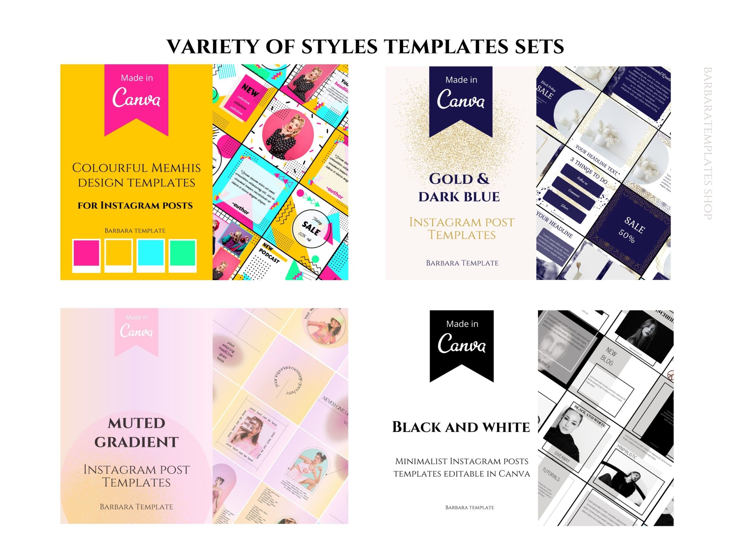 Mega pack templates bundle, Memphis design, Luxury gold, Purple gradient, Minimalist Black and White