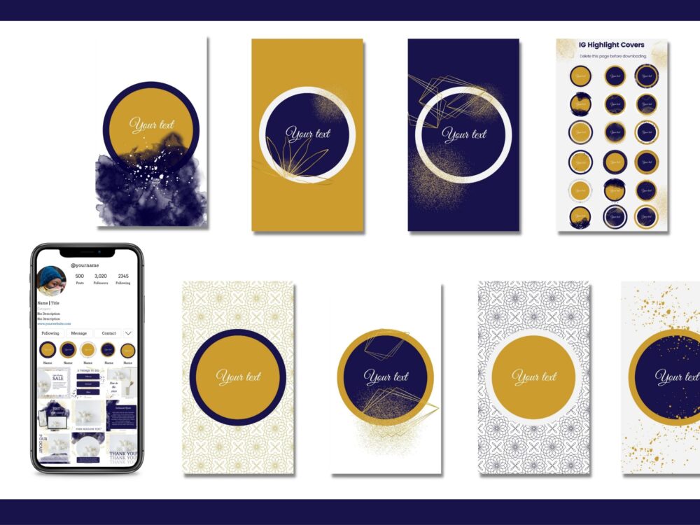 Gold and Dark Blue Instagram Highlight Covers