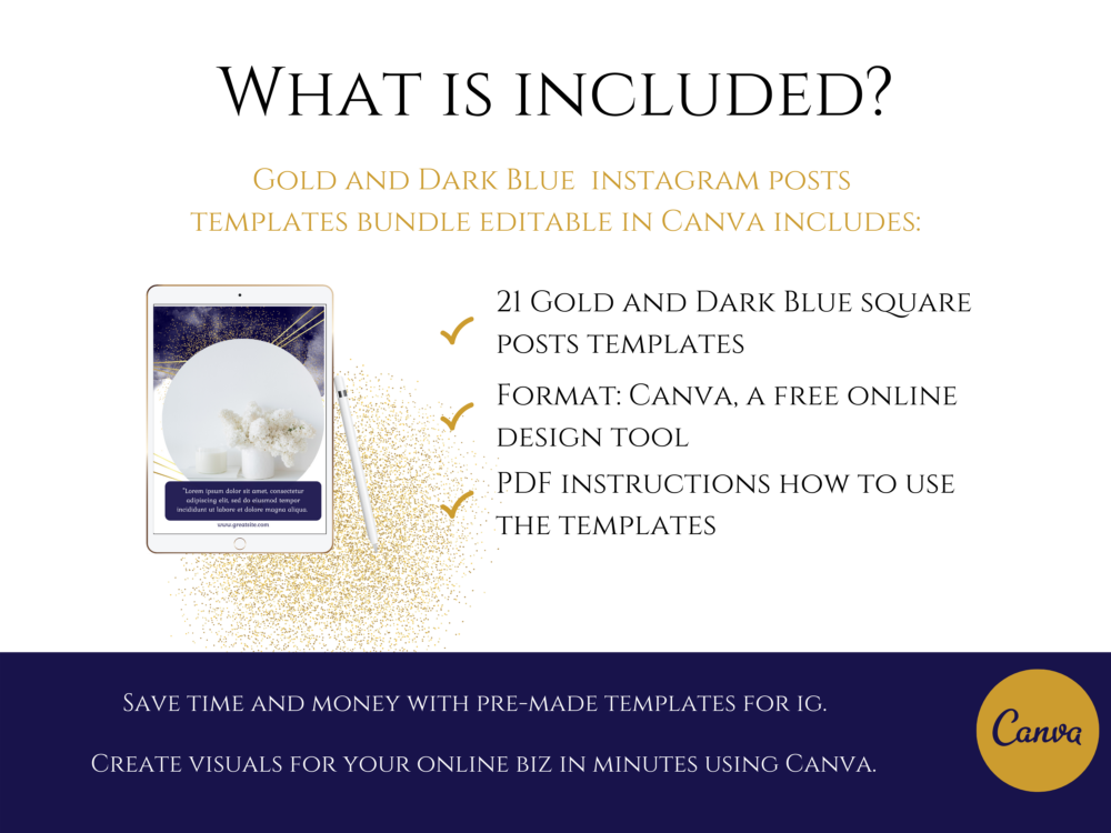 Gold and Dark Blue Instagram Templates Bundle Kit