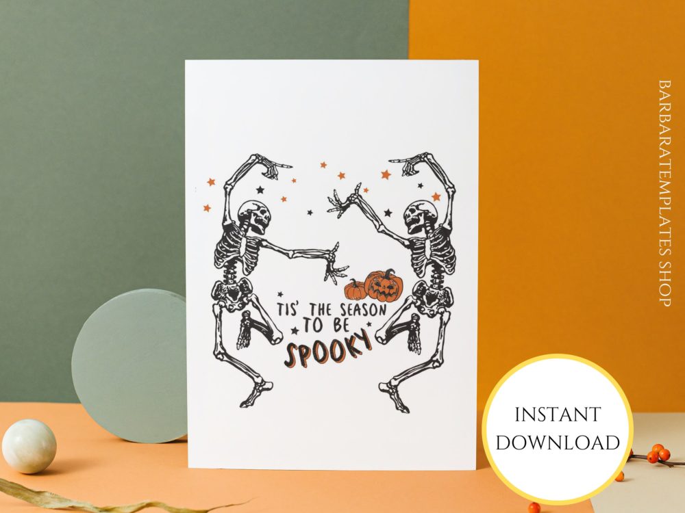 Funny dancing skeleton card