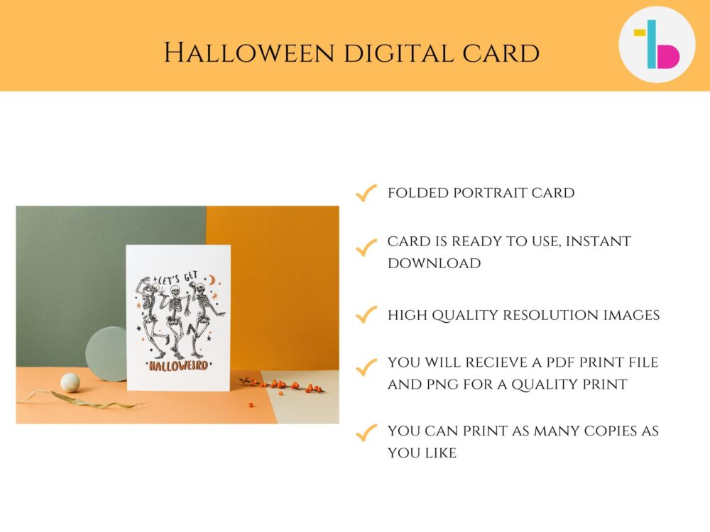 Dancing skeletons Halloween printable editable card