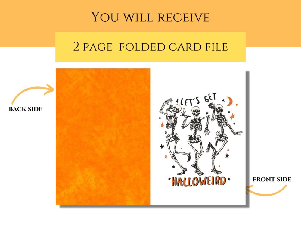 Dancing skeletons Halloween printable editable card