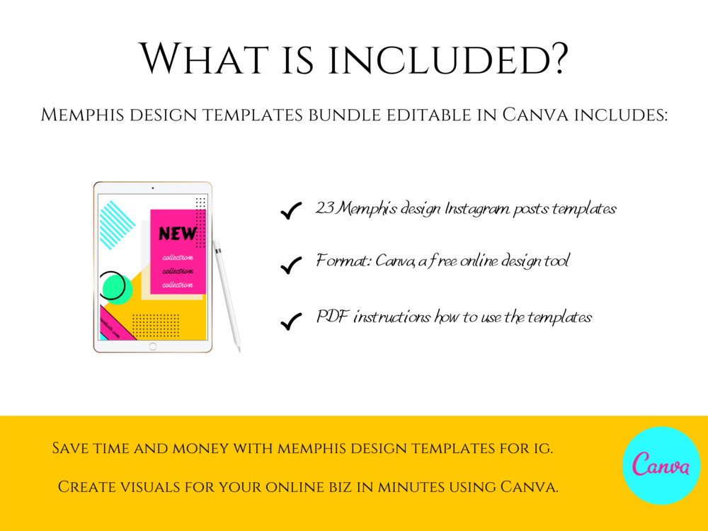 Memphis style Instagram post templates bundle