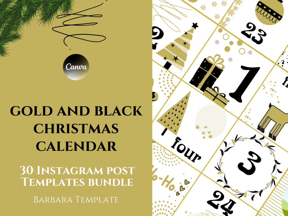 Black and Gold CHRISTMAS ADVENT CALENDAR Instagram Templates
