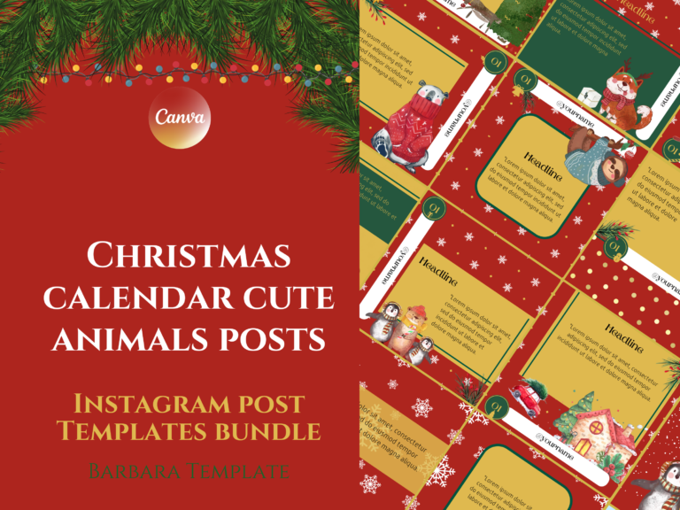 Christmas Advent Calendar template with Cute Animals