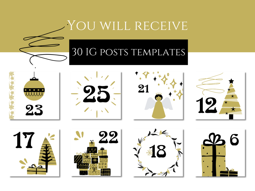 Black and Gold CHRISTMAS ADVENT CALENDAR Instagram Templates