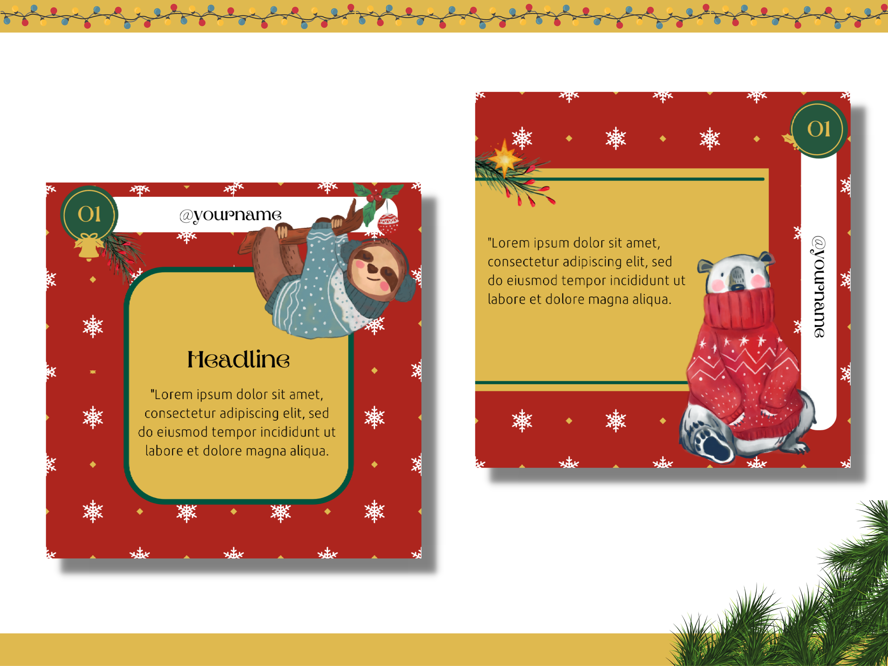 Christmas Advent Calendar template with Cute Animals