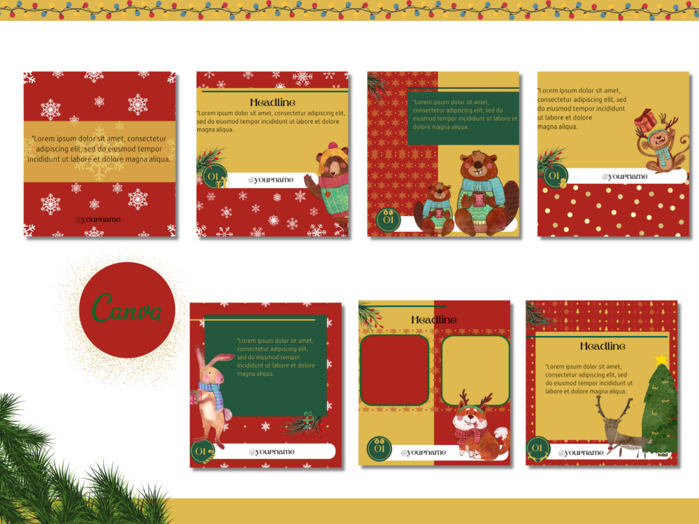 Christmas Advent Calendar template with Cute Animals