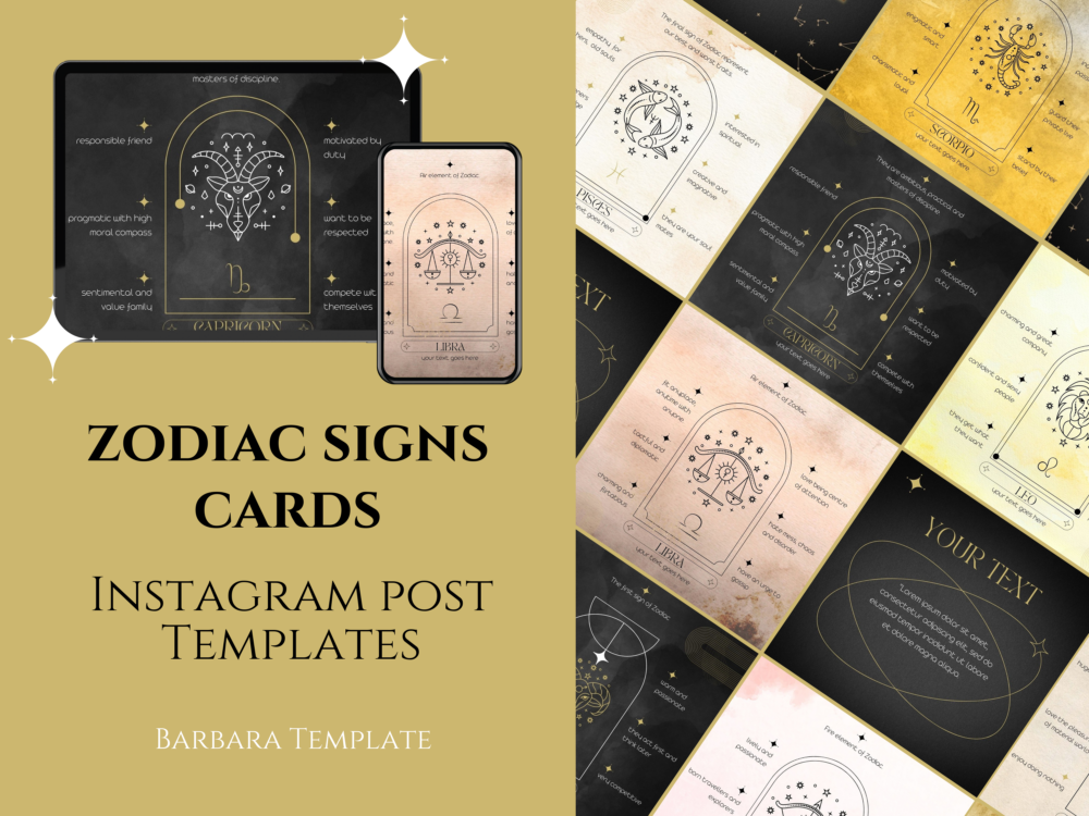 Zodiac Signs Cards Instagram Templates Bundle