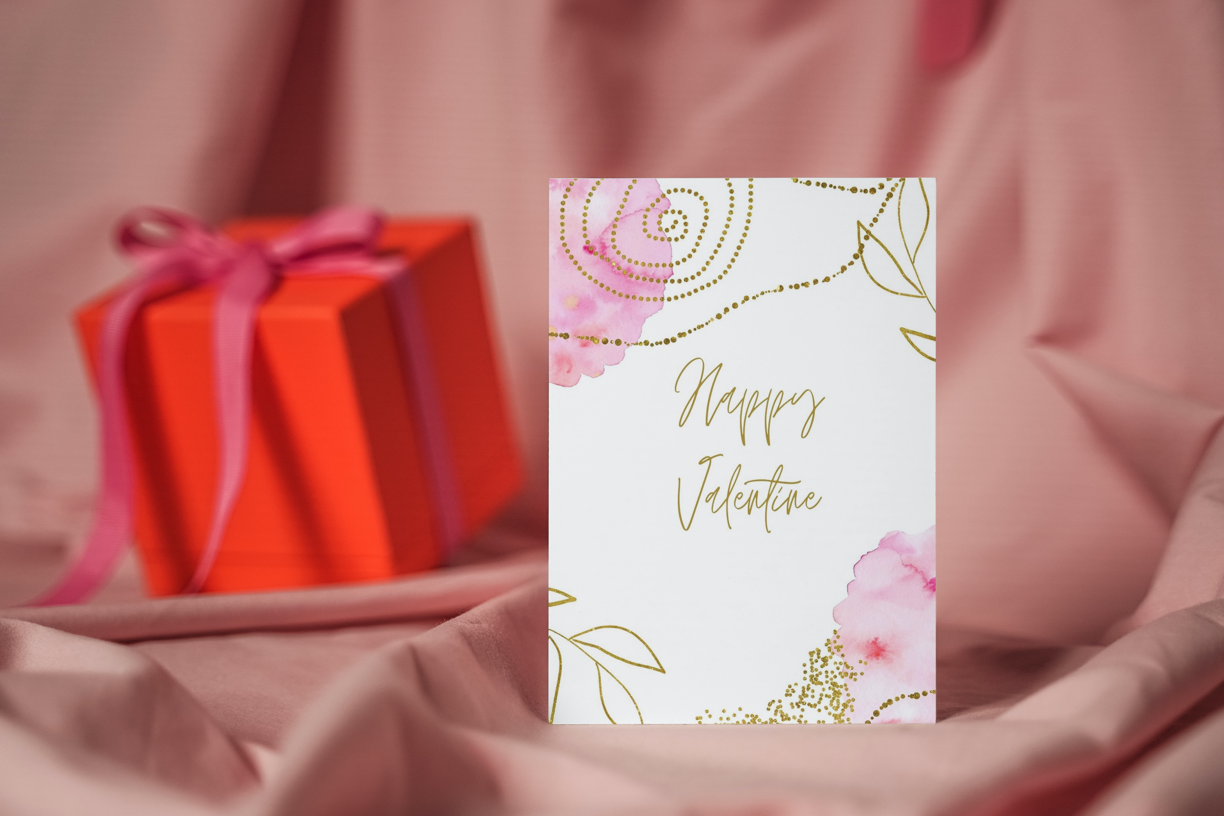 Happy Valentine Folded Gold and Pink Card