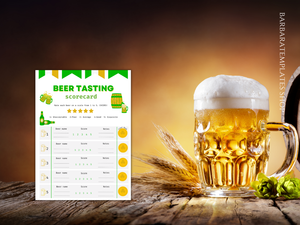 St. Patricks Day Beer Tasting Scorecard, Drinking Game For Adults Printable Sheet