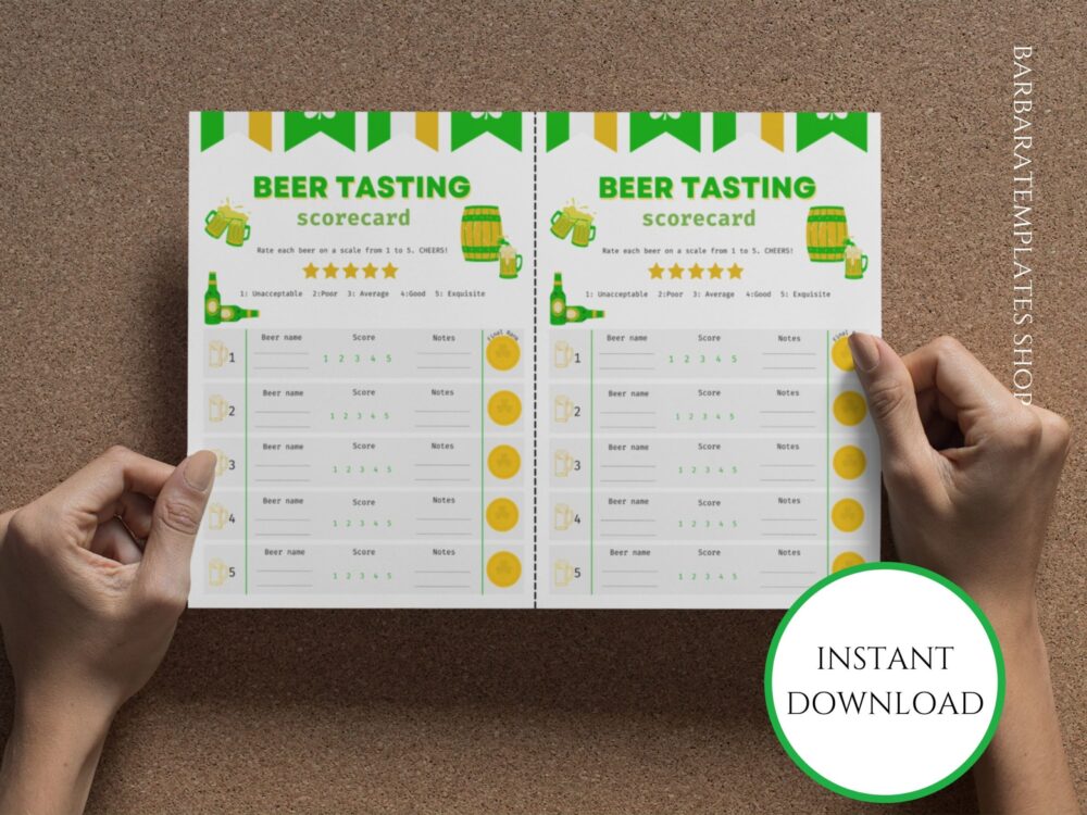 St. Patricks Day Beer Tasting Scorecard, Drinking Game For Adults Printable Sheet
